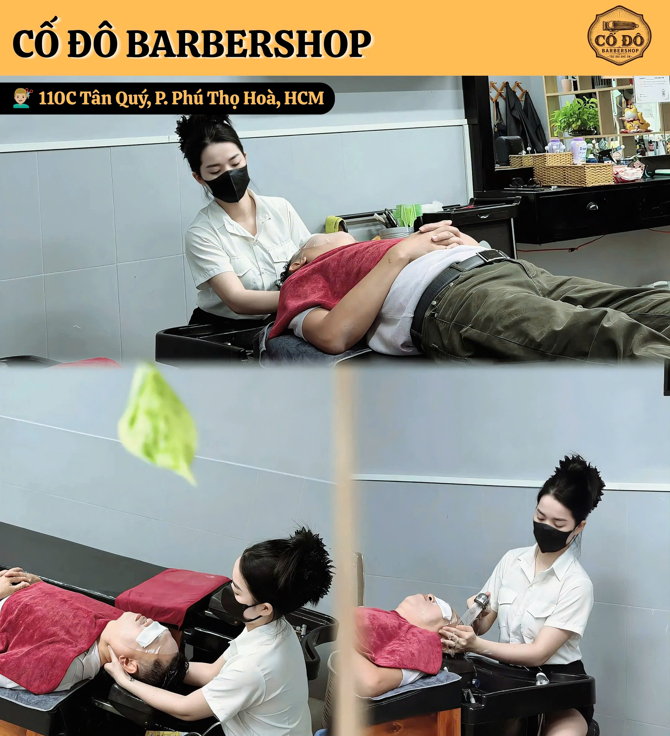 Khách cắt tóc tại Cố Đô Barbershop