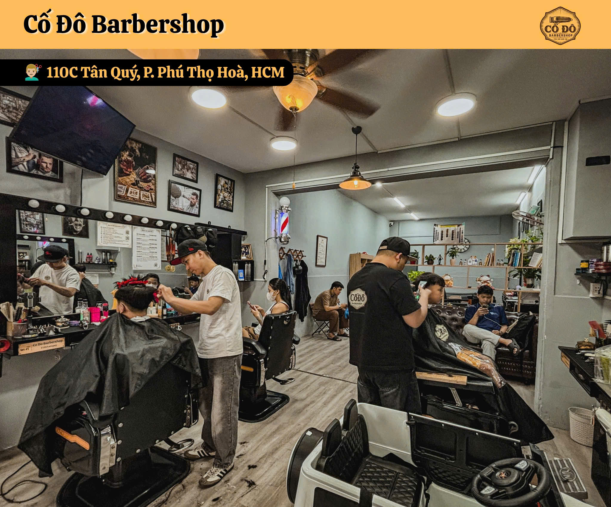 Khách cắt tóc tại Cố Đô Barbershop