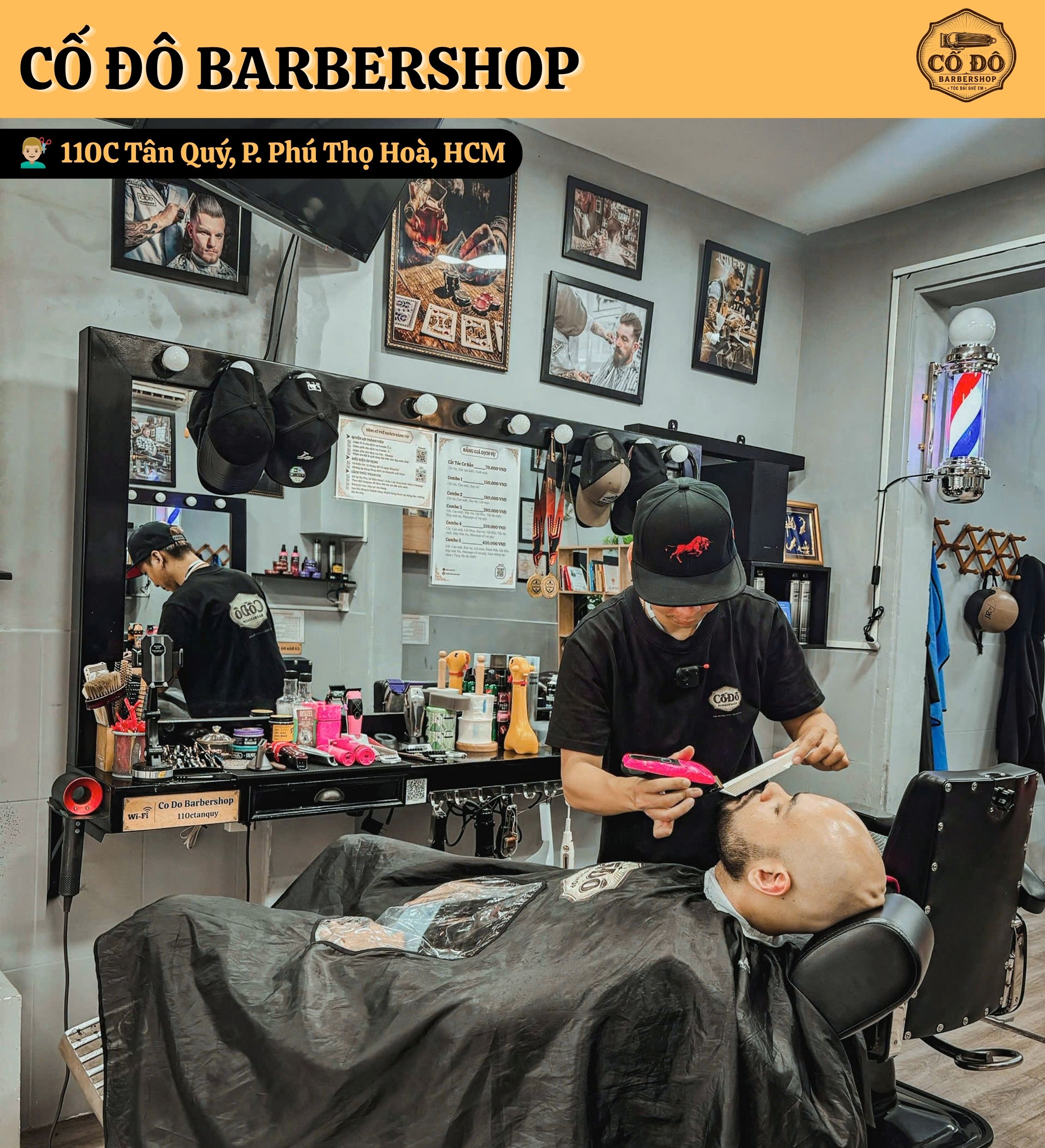Khách cắt tóc tại Cố Đô Barbershop